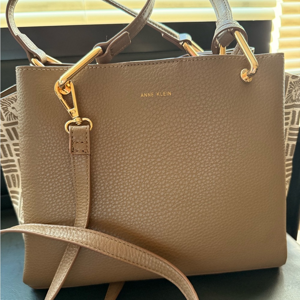 Anne Klein Brown Shoulder Bag with Gold Accents